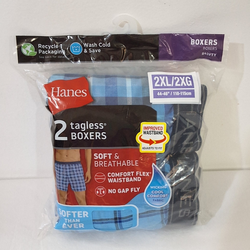 Hanes Men's Boxers Tagless Underwear,Moisture-Wicking Boxers,2 Pairs, Size 2XL